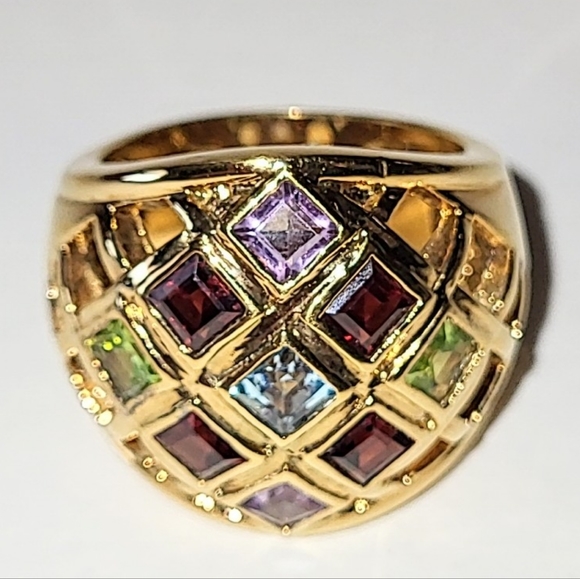 925 VERMEIL DOME RING - MULTI-COLORED RAINBOW STONES - SZ 10 - Picture 10 of 10